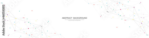 Website header or banner design with abstract polygonal background and connecting dots and lines. Global network connection. Digital technology with plexus background and space for your text