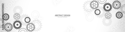 Website header or banner design with cogs and gear wheel mechanisms. Concepts and ideas for digital technology and engineering design. Abstract technical background of mechanical engineering
