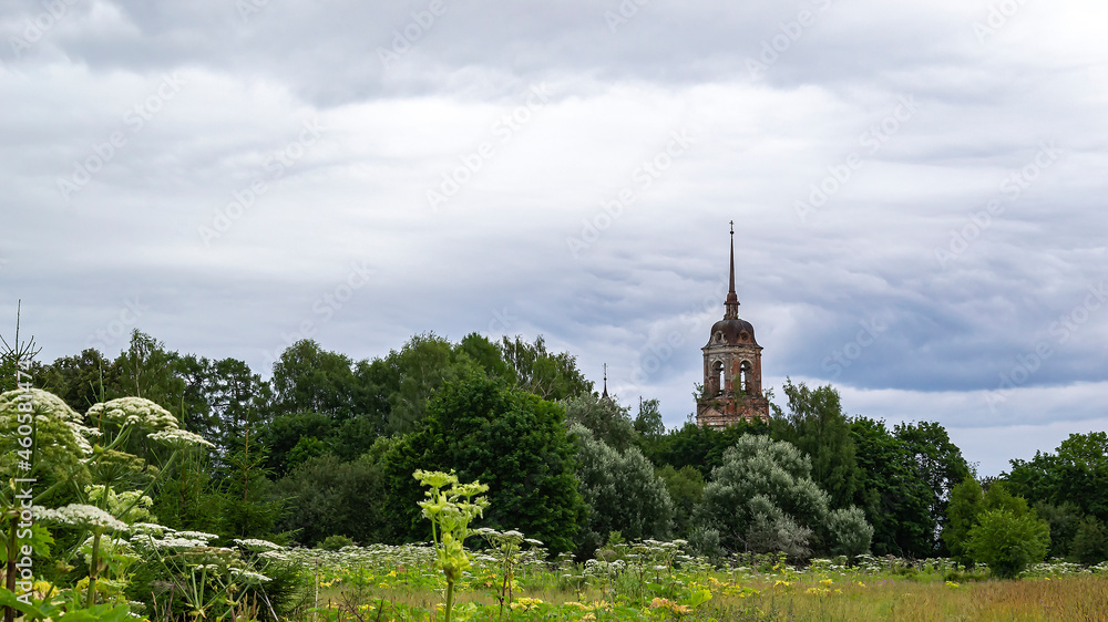 landscape, abandoned Orthodox bell tower