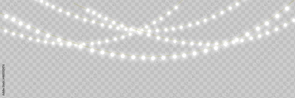 Christmas lights isolated on transparent background. Xmas glowing garland. Vector illustration