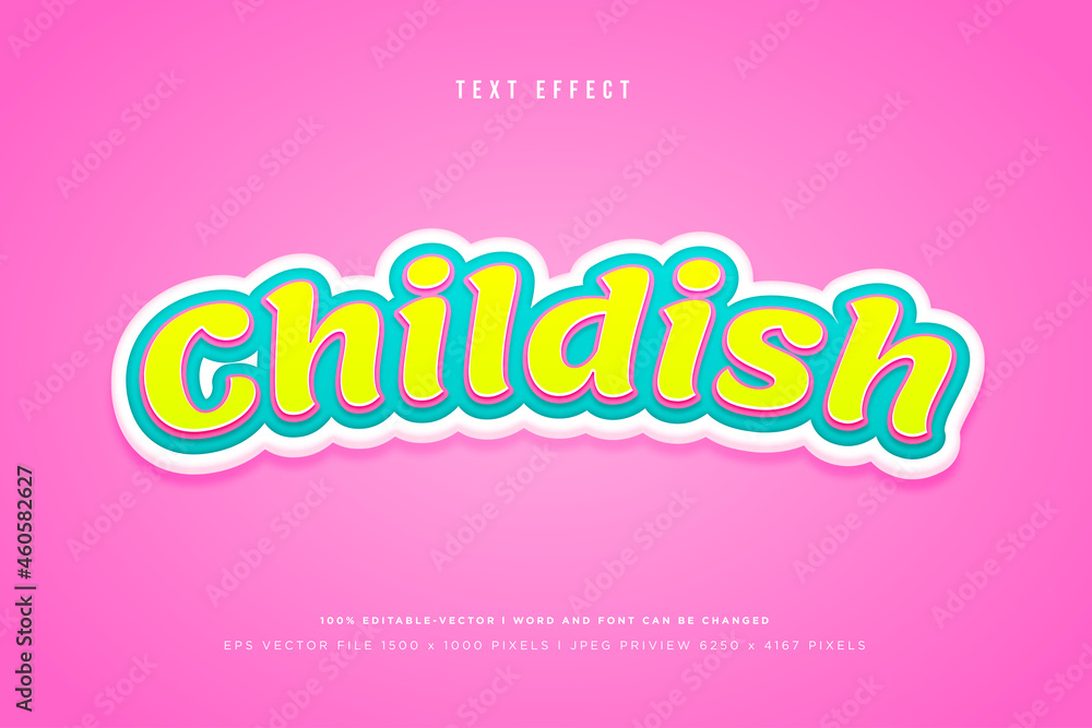 Childish 3d text effect on pink background