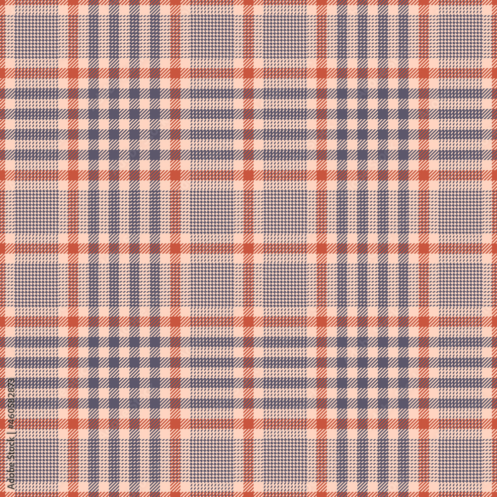 Plaid pattern glen tweed in pink, red, grey purple spring autumn winter. Seamless classic tweed check plaid vector for blanket, duvet cover, other modern fashion textile print. Textured design.