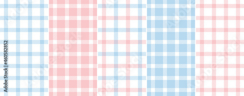 Plaid pattern set in pastel blue, pink, white for spring summer. Seamless windowpane tartan check graphic for handkerchief, scarf, jacket, coat, blanket, other modern fashion textile print.