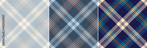 Tartan check plaid pattern set in blue  beige  brown  yellow  navy blue. Seamless spring summer autumn winter background vector graphic design for flannel shirt or other modern fashion textile print.