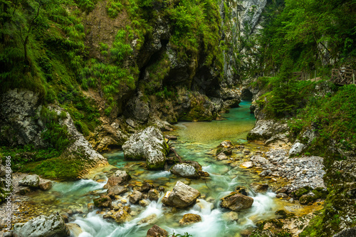 Tolmin Gorge Deep River Canyon in Slovenia Soca Valley. Wild Nature Landscape in Europe