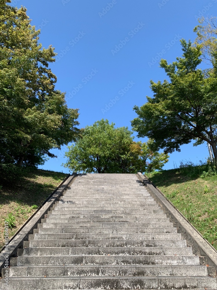 階段とさわやかな青空