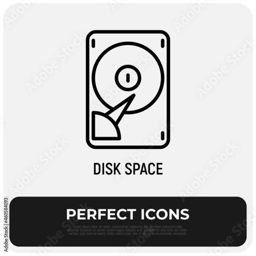 Disk space thin line icon. Modern vector illustration of hard disk.