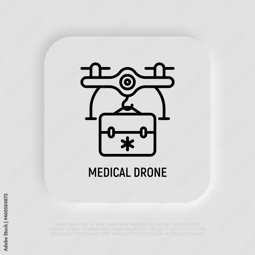 Mediine drone delivery thin line icon. Modern vector illustration. Mediine drone delivery thin line icon. Modern vector illustration.