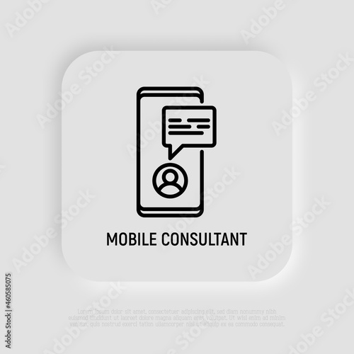 Online consultant thin line icon: chat with doctor on screen of smartphone. Telemedicine. Modern vector illustration.