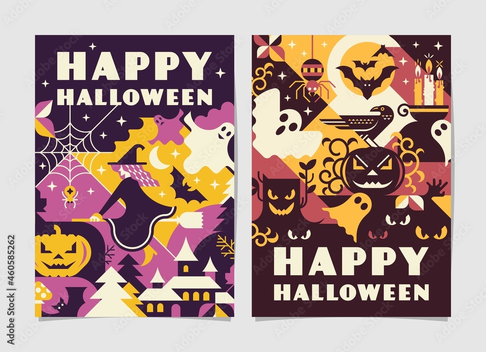 Happy Halloween vector poster geometric style. 