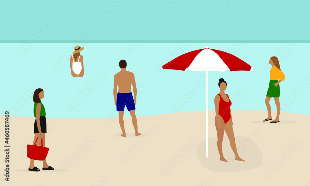 Male character and female characters on the beach in summer Male character and female characters on the beach in summer