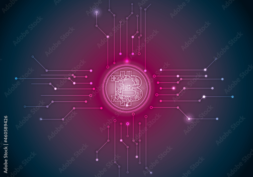 Bitcoin Digitale Währung-Symbol auf Platine