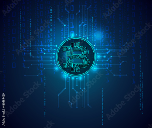 Bitcoin Digitale Währung-Symbol auf Platine