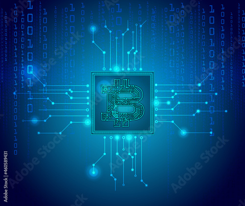 Bitcoin Digitale Währung-Symbol auf Platine