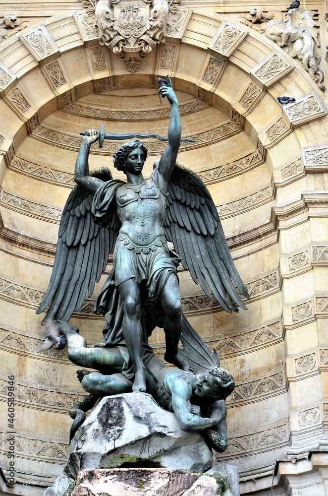Statuary at the Fontaine Saint-Michel, Paris, Île-de-France, France