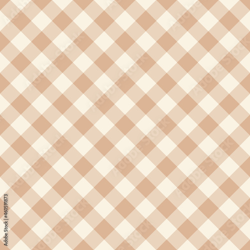 Vichy check pattern in beige brown. Seamless light gingham background for shirt, dress, trousers, skirt, towel, blanket, duvet cover, other modern spring autumn winter fashion fabric print.