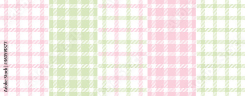 Plaid pattern set in pastel pink, green, white for spring summer. Seamless tattersall tartan check vector graphic for handkerchief, scarf, jacket, coat, blanket, other modern fashion textile print.