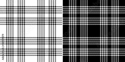 Plaid pattern set in black and white. Modern seamless monochrome tartan check vector background for scarf, skirt, jacket, coat, blanket, throw, other modern spring autumn winter fashion fabric design.