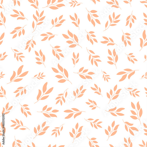 White seamless pattern with light pink plants