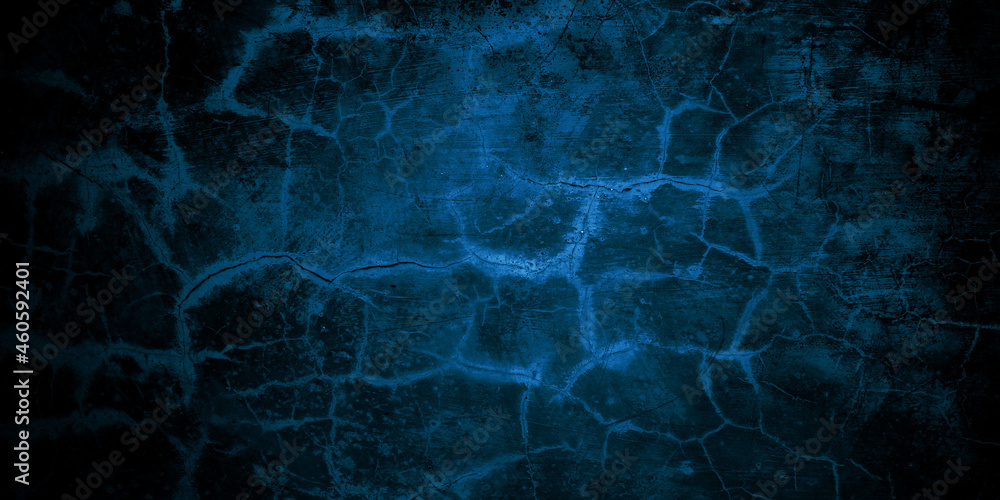 Scary dark blue cracked wall for background