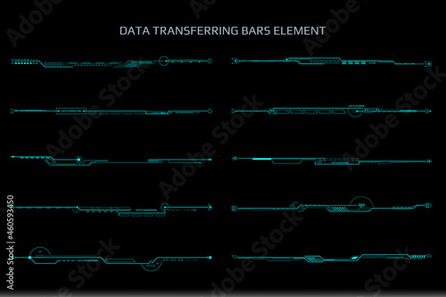 HUD Futuristic Big Data Transfer Communication Set For UI Game Infographic Frame Vector. Green Abstract Future Cyber Gadget Bar Status Shape Scifi Design Illustration.