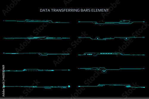 Futuristic HUD Interface Technology Unique Element Set for HUD Infographic Vector. Green Line Data Geometric Object Information Bar Illustration.