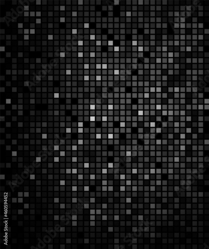 Pixel textured mosaic, dark black background, vector illustration 10eps.