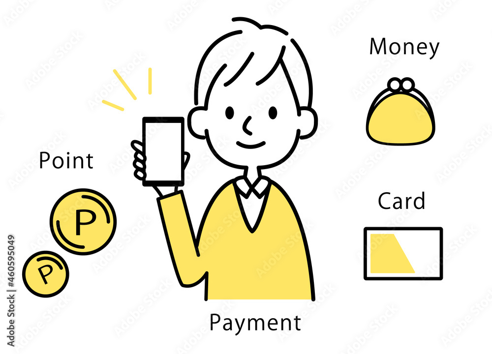 モバイル 電子マネーで買い物をするシンプルタッチの男性イラスト ベクター素材 Stock Vector Adobe Stock