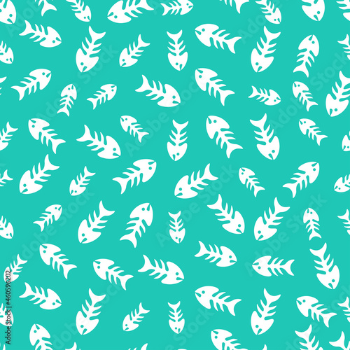 Blue seamless pattern with fish bones. Cute and childish design for fabric, textile, wallpaper, bedding, swaddles, toys or gender-neutral apparel. Simple and sweet print for nursery decor or wall art.