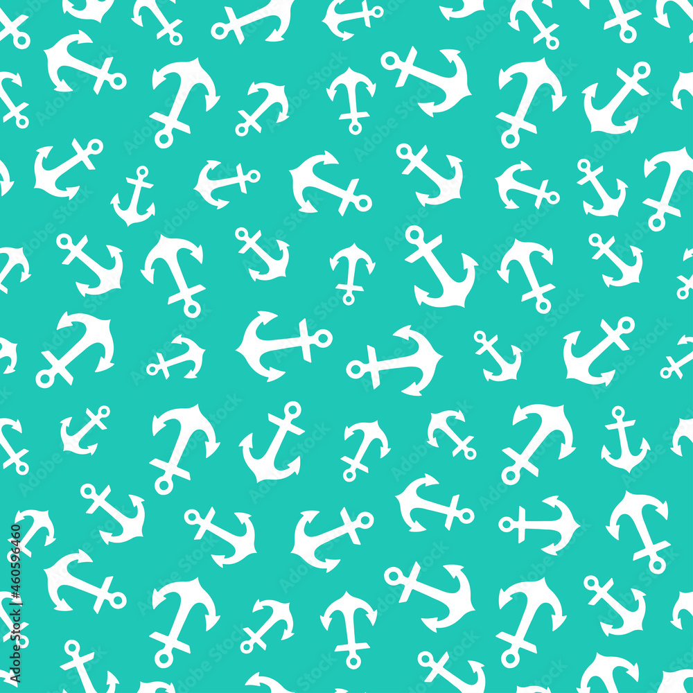 Blue seamless pattern with white anchors. Blue seamless pattern with white anchors.
