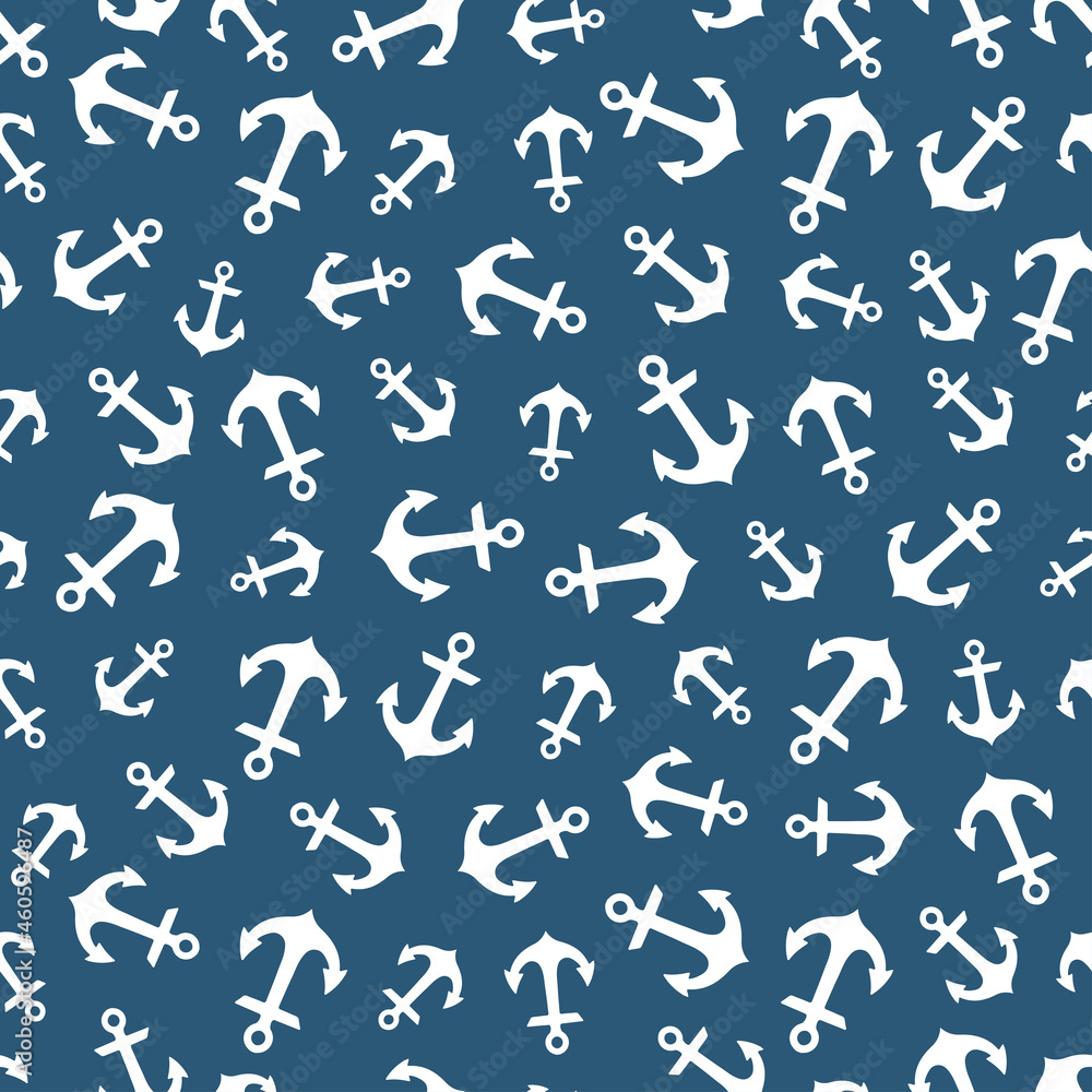 Blue seamless pattern with anchors. Cute and childish design for fabric, textile, wallpaper, bedding, swaddles, toys or gender-neutral apparel. Simple and sweet print for nursery decor or wall art. Blue seamless pattern with anchors. Cute and childish design for fabric, textile, wallpaper, bedding, swaddles, toys or gender-neutral apparel. Simple and sweet print for nursery decor or wall art.