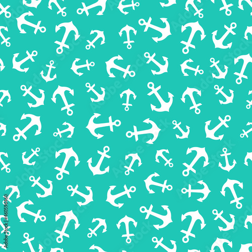 Blue seamless pattern with white anchors.