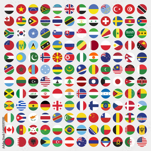 Set round country flags in the world