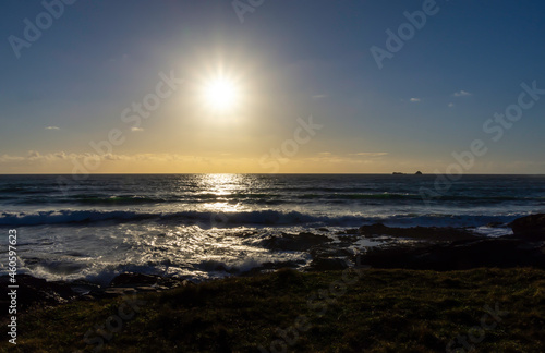 Sunset over the Atlantic Ocean near Padstow  Cornwall  England UK