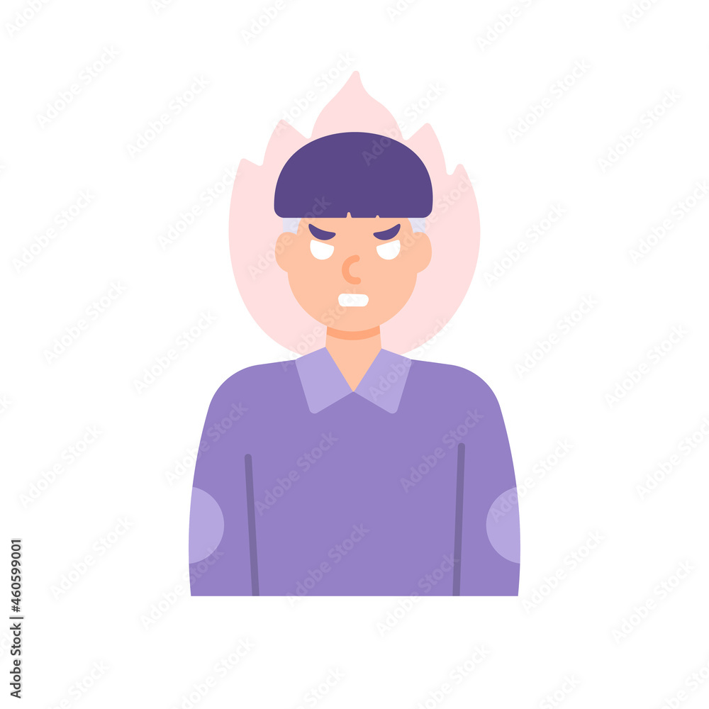 illustration of the facial expression of a man who is angry and annoyed. anger overflowing, emotional. fiery spirit.flat cartoon style. vector design. facial expression