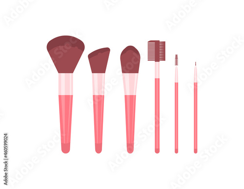 collection or set of brushes for makeup. tools or equipment for makeup artist. flat cartoon style. vector element design