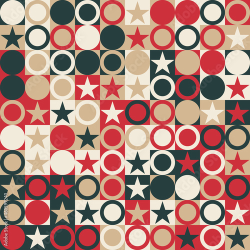 Geometry minimalistic christmas style seamless pattern with rectangles, squares, circles, simple shape and figure. Abstract vector design template for  corporate identity, print fabric.