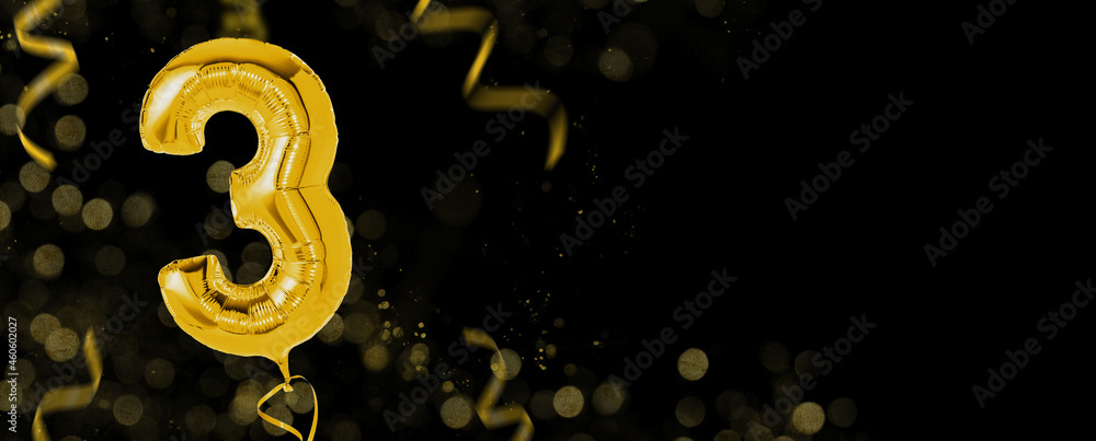 Golden balloons with copy space - Number 3 Golden balloons with copy space - Number 3