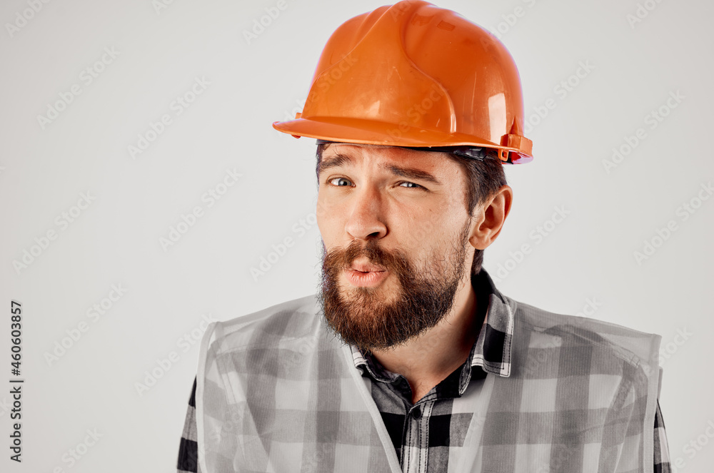 emotional man in orange hard hat construction professional Studio emotional man in orange hard hat construction professional Studio