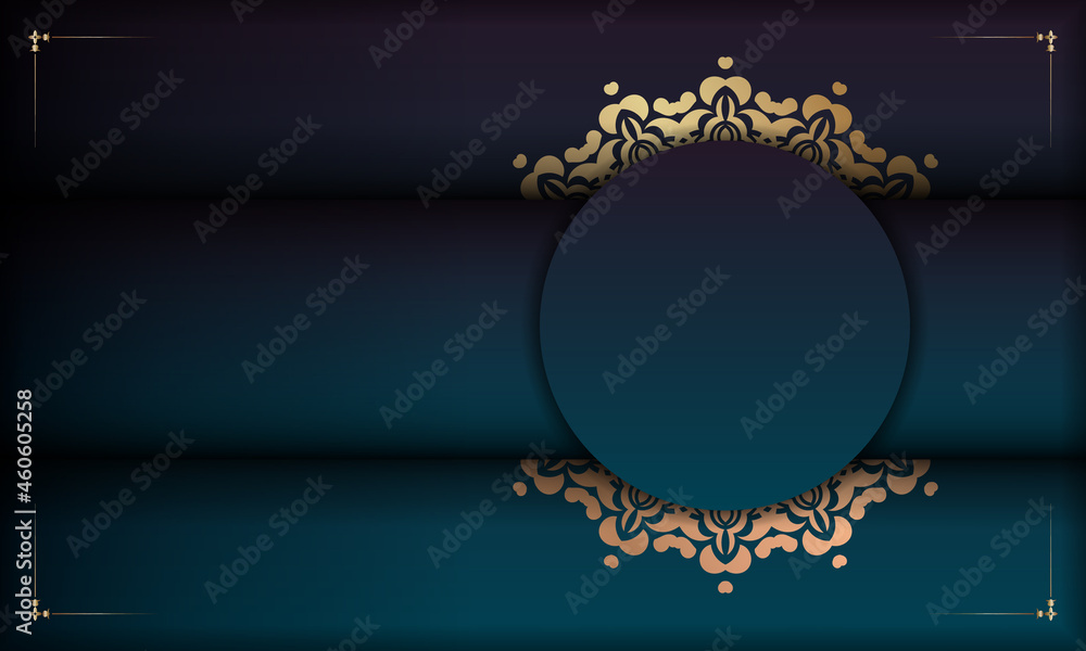 Blue gradient banner with vintage gold ornament for design under your logo or text