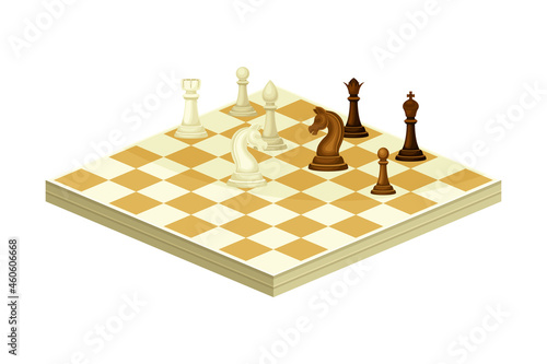 Chess recreational and competitive board game flat vector illustration on white background