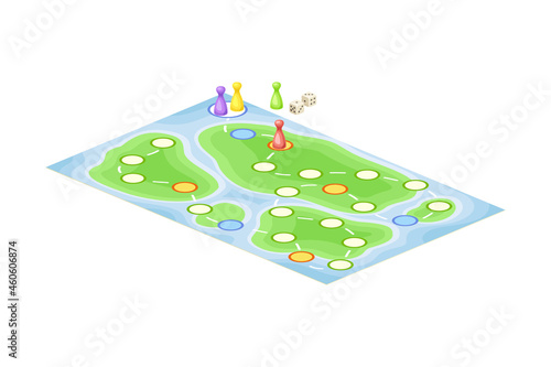 Adventure board game flat vector illustration on white background