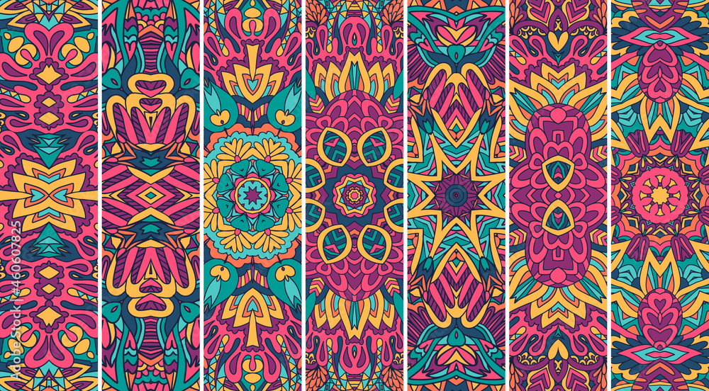 Ethnic tribal geometric banner collection with mandala art in bright colors