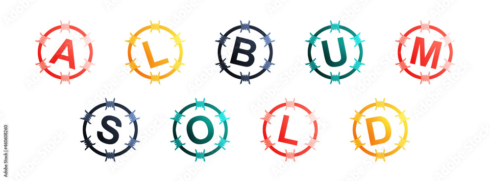 Album Sold - text written in colorful circles on white background Album Sold - text written in colorful circles on white background