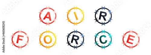 Air Force - text written in colorful circles on white background
