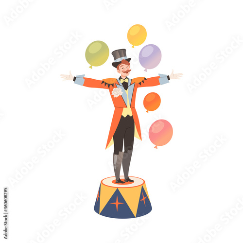 Circus artist performing at show, carnival party cartoon vector illustration