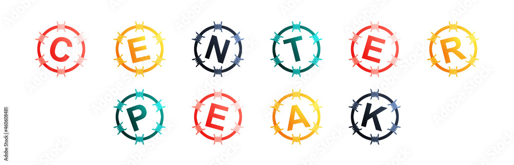 Center Peak - text written in colorful circles on white background Center Peak - text written in colorful circles on white background