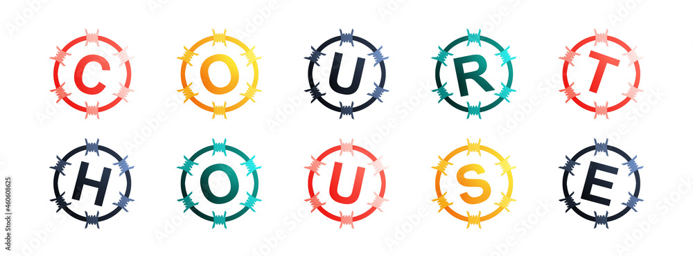 Court House - text written in colorful circles on white background Court House - text written in colorful circles on white background