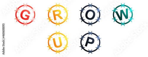 Grow Up - text written in colorful circles on white background