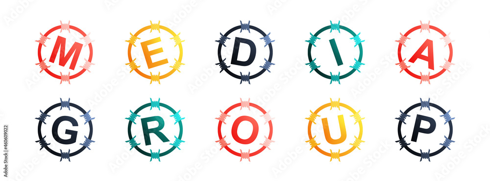 Media Group - text written in colorful circles on white background Media Group - text written in colorful circles on white background